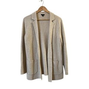 TALBOTS Oatmeal Wool Blend Collared Blazer Style Open Cardigan Sweater w Pockets